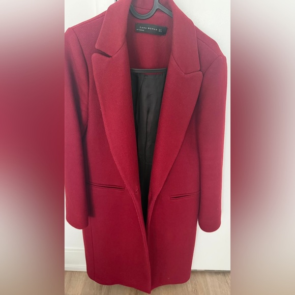 Zara Jackets & Blazers - Zara Red Long Wool-Blend Coat